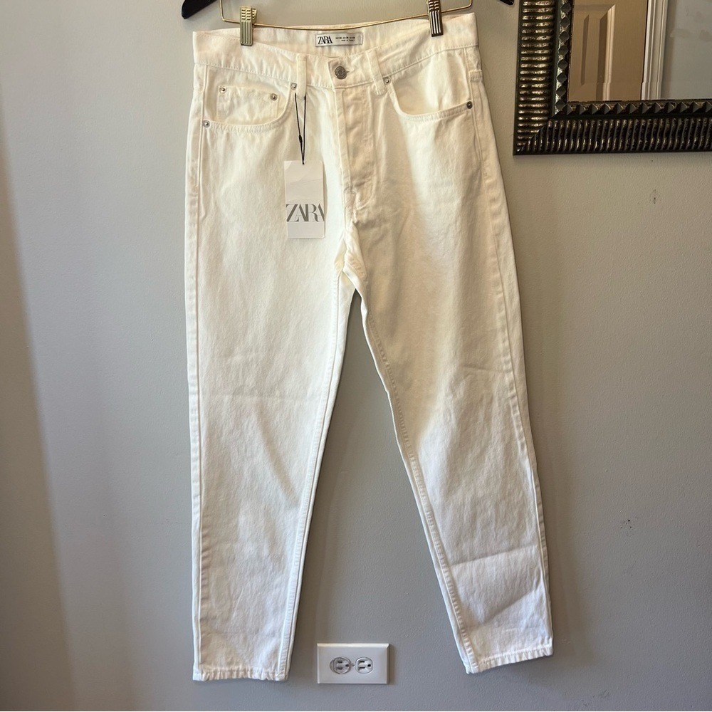 Zara Jeans White Button Up Straight Leg Woman’s Size 38 NWT - Picture 2 of 13